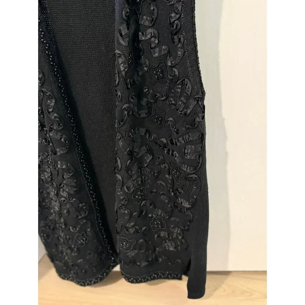 Vintage Fitting Image Black‎ Beaded Ribbon Vest Embroidered Vest Size 18/20 ✨